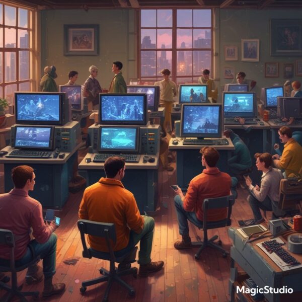 People panting after computers